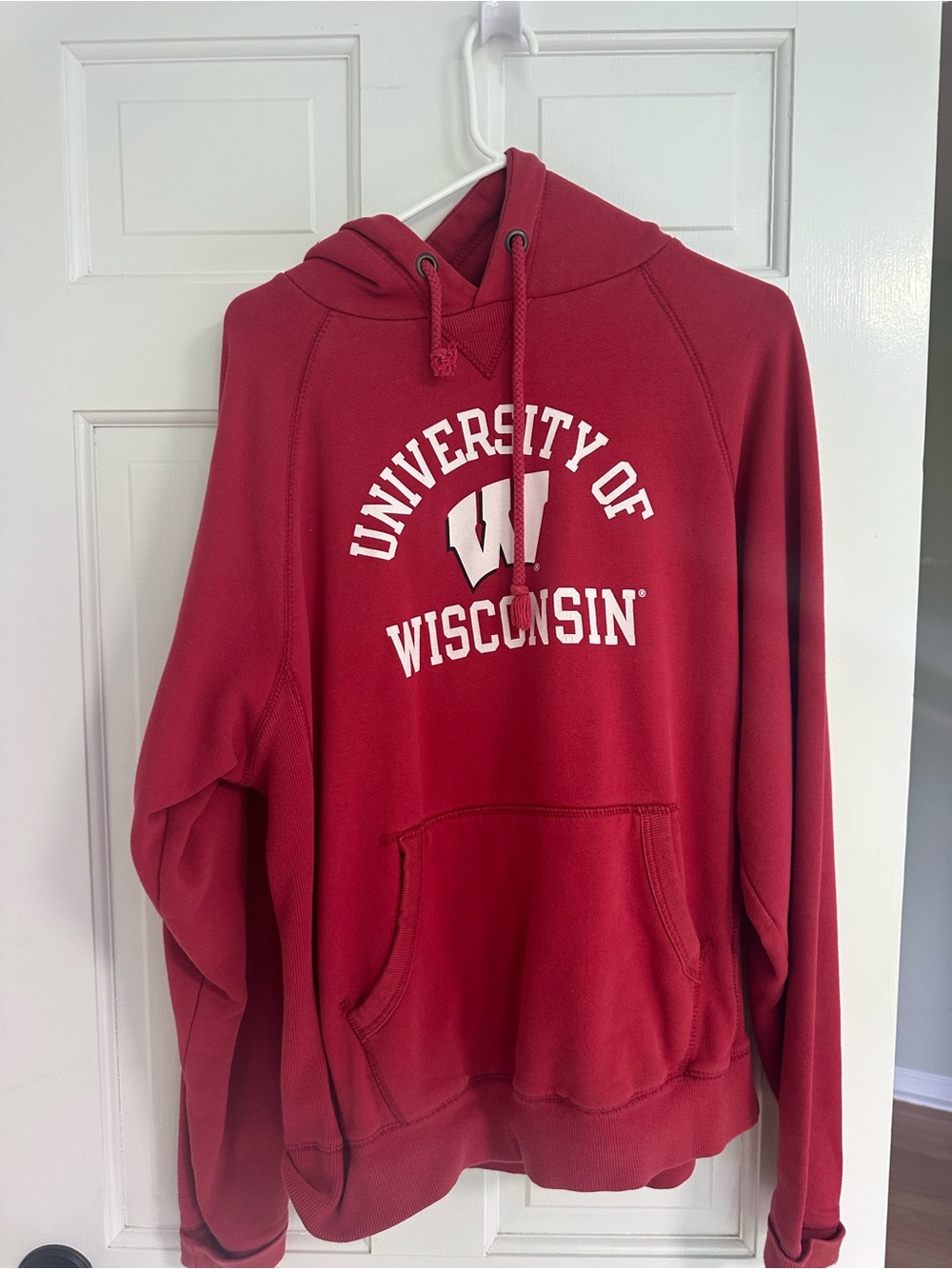 University of Wisconsin Red Hoodie with White Logo medium